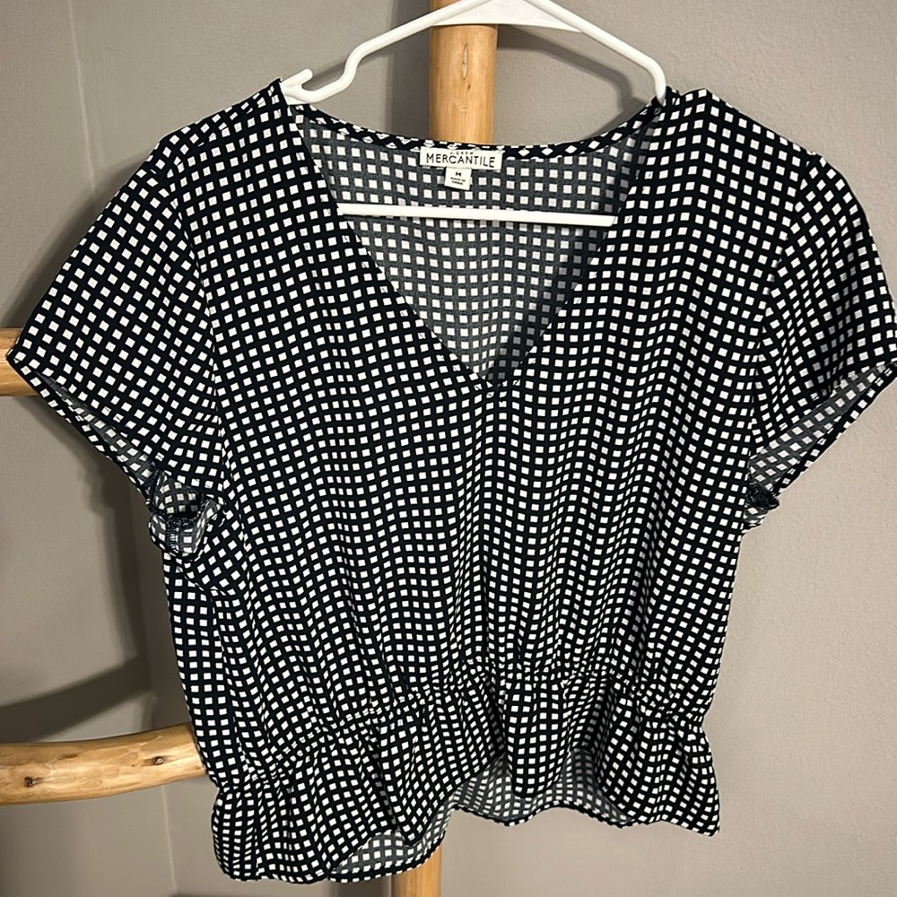J. Crew Navy Blue & White Peplum Top! Size - M.